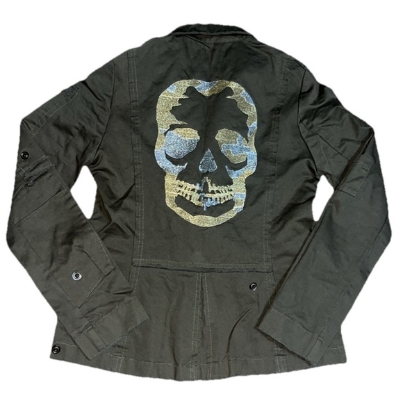 Zadig & Voltaire Virginia Camo Skull Lurex Embroidered Military Jacket Green M - Picture 1 of 11